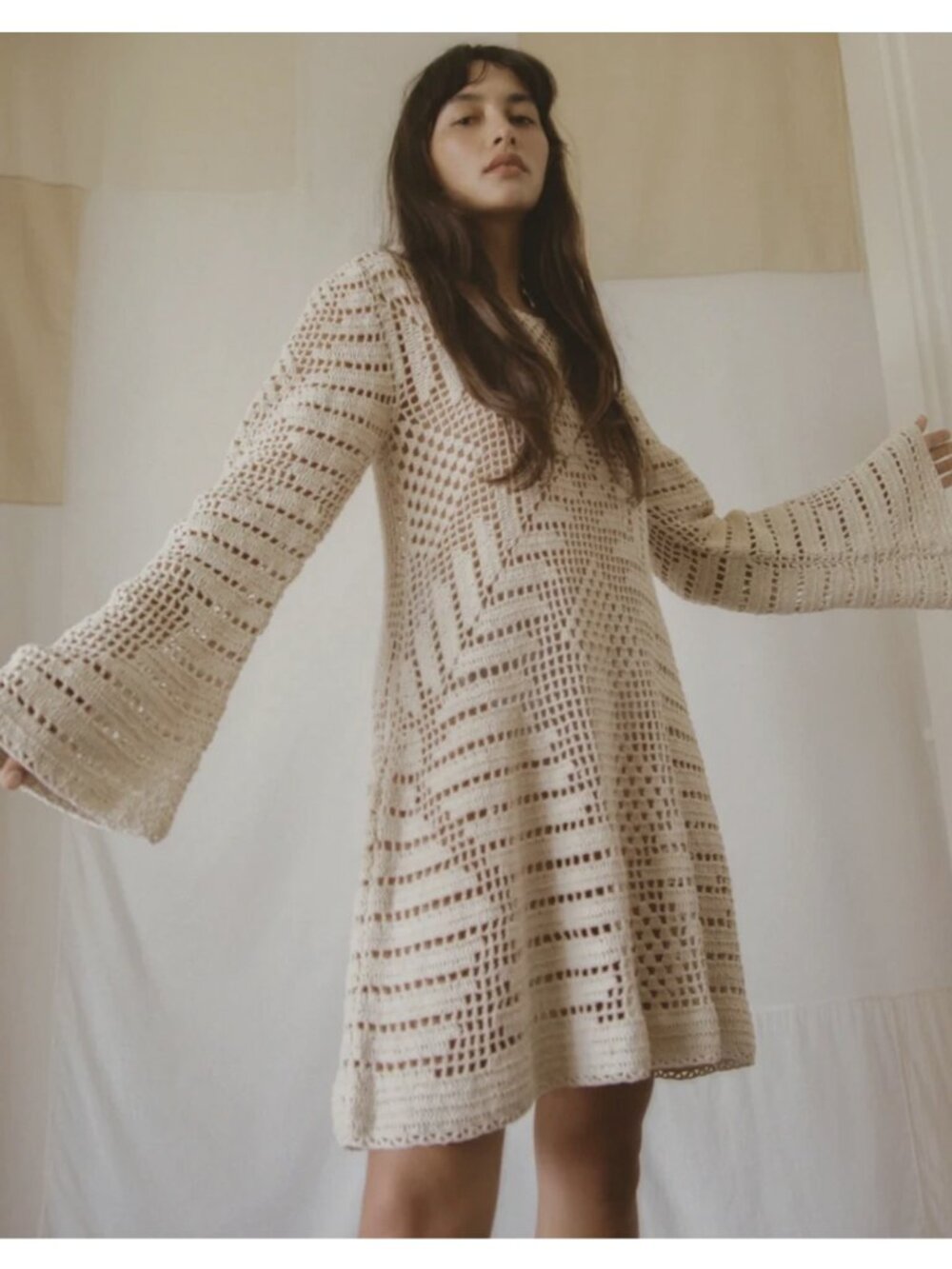 ALL THAT REMAINS Nico Cotton Crochet Long-Sleeve Mini Dress Lmt Ed Bell Festival